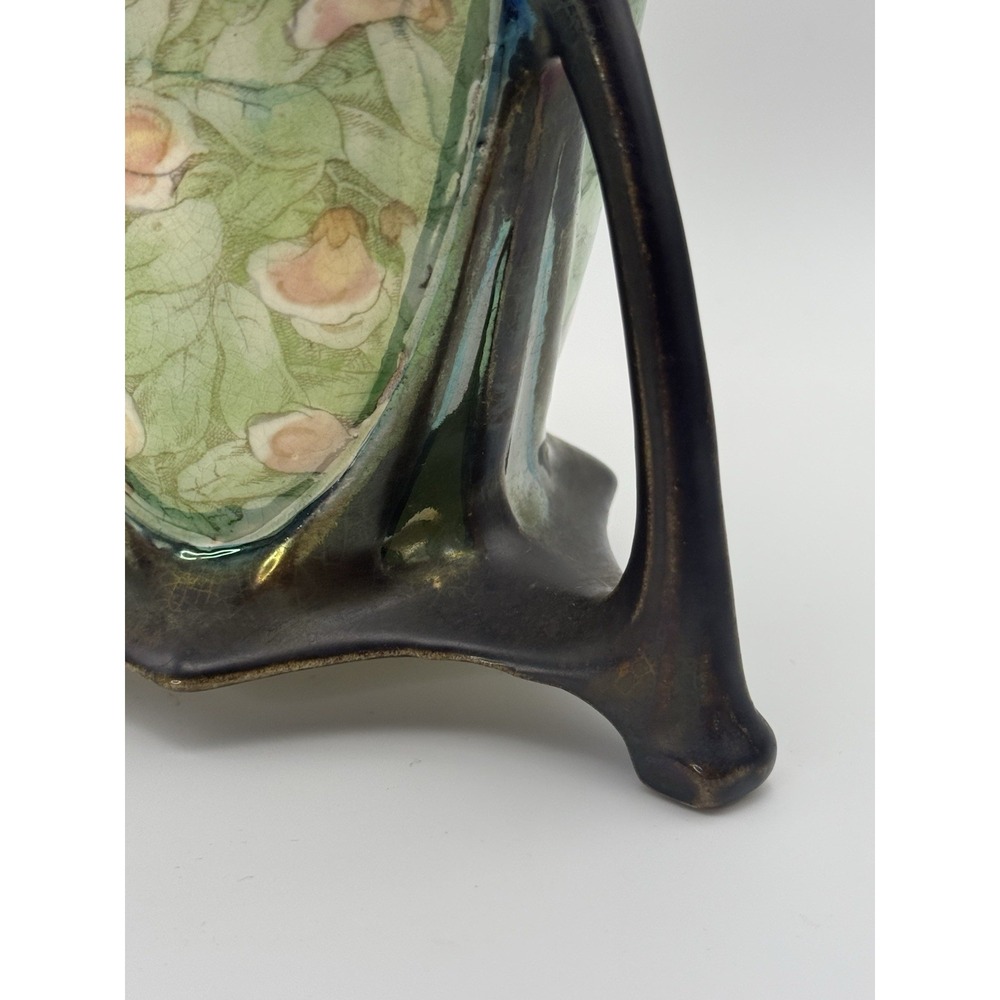 Antique Bohemian Art Nouveau Iridescent Tripod Ceramic Vase Dressler? 1890-1910 - Picture 9 of 15